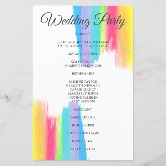 Rainbow Waterverf Elegant Summer Wedding Programme (Achterkant)