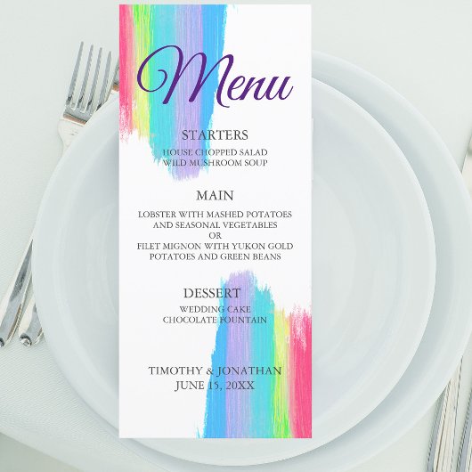 Rainbow Waterverf Elegant Weddenrenmenu Menu