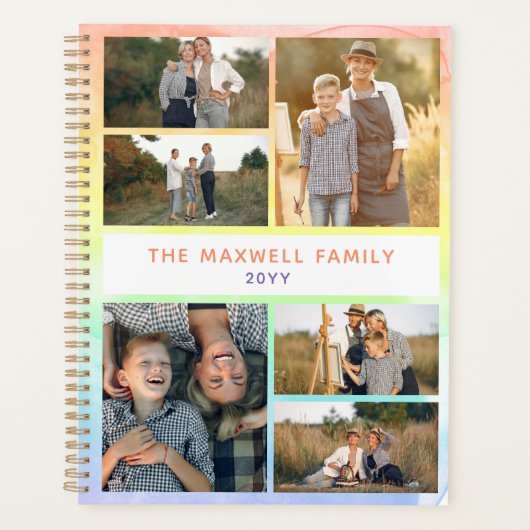 Rainbow Waterverf Family Photo Collage Planner (Voorkant)