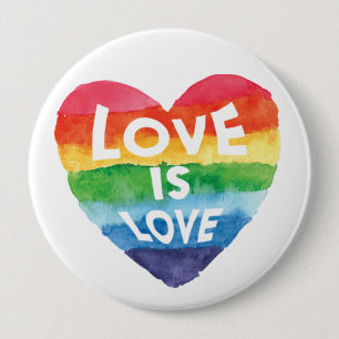 Rainbow Waterverf hart Love is Love Button