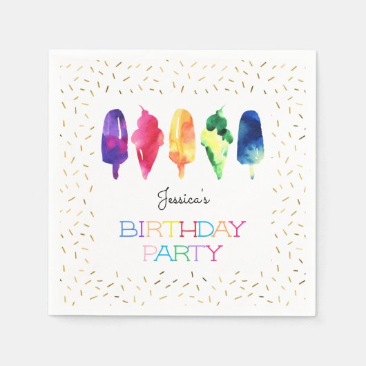 Rainbow Waterverf Ice Cream Ice-Poppen Stijlvol go Servet (Voorkant)