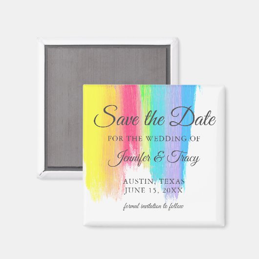 Rainbow Waterverf LGBTQ Wedding Save the Date Magneet (Voorkant / Achterkant)