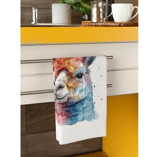 Rainbow Waterverf Llama Theedoek