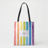 Rainbow Waterverf Monogram Naam Initiaal Aangepast Draagtas (Voorkant)