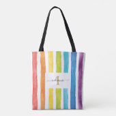 Rainbow Waterverf Monogram Naam Initiaal Aangepast Draagtas (Achterkant)
