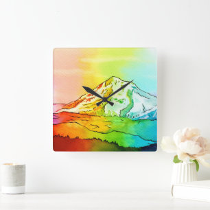 Rainbow Waterverf Mount Hood Vierkante Klok