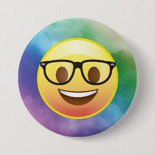 Rainbow Waterverf Nerd Emoji Glasses Pin Ronde Button 7,6 Cm
