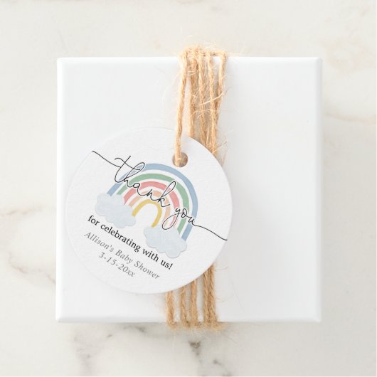 Rainbow waterverf pastel baby shower dank u bedankjes labels (In situ)