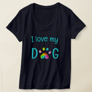 Rainbow Waterverf Paw Print "I Love My Dog" T-shirt