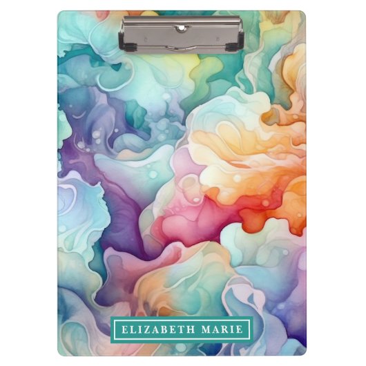 Rainbow Waterverf Splash Naam Sjabloon Klembord (Voorkant)