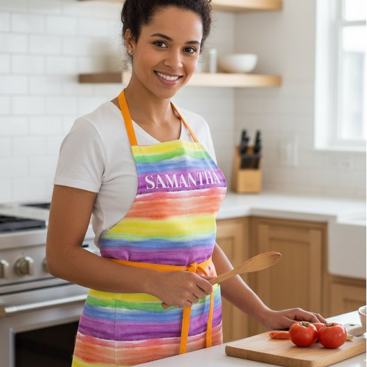 Rainbow Waterverf Stripes Monogram naam Schort