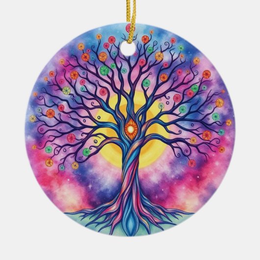 Rainbow Waterverf Tree of Life Keramisch Ornament (Voorkant)