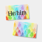 Rainbow Waterverf Trees Pronouns Badge (Front & Back)