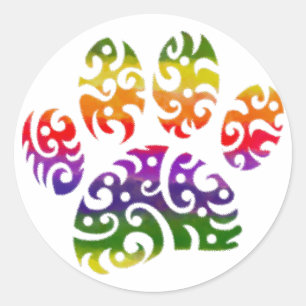 Rainbow Waterverf Tribal Dog Paw Tattoo Print Ronde Sticker