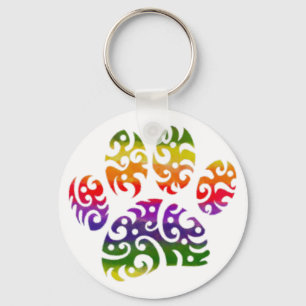 Rainbow Waterverf Tribal Dog Paw Tattoo Print Sleutelhanger