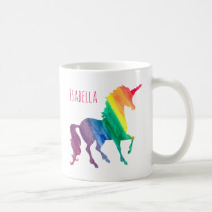 Rainbow Waterverf Unicorn , gepersonaliseerd Koffiemok