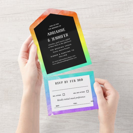 Rainbow Waterverf Wash LGBT Weddenschap All In One Uitnodiging (Afscheurbaar)