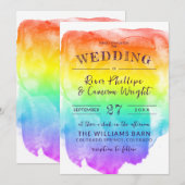 Rainbow Waterverf Wash LGBTQ Wedding Kaart (Voorkant / Achterkant)