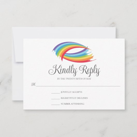 Rainbow Wave Mooie LGBT bruiloft vriendelijk antwo RSVP Kaartje (Voorkant)