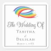 Rainbow Waves Mooie LGBT bruiloft Vierkante Sticker (Voorkant)