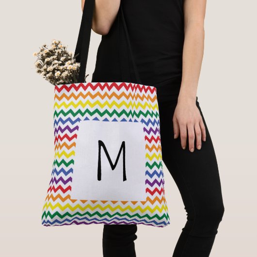 Rainbow Wavy Lines Monogram Canvas tas (Dichtbij)