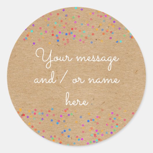 Rainbow Wedding Confetti Rustieke Kraft Bericht Na Ronde Sticker (Voorkant)