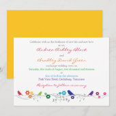 Rainbow Wedding Invitation Birds Flowers Kaart (Voorkant / Achterkant)