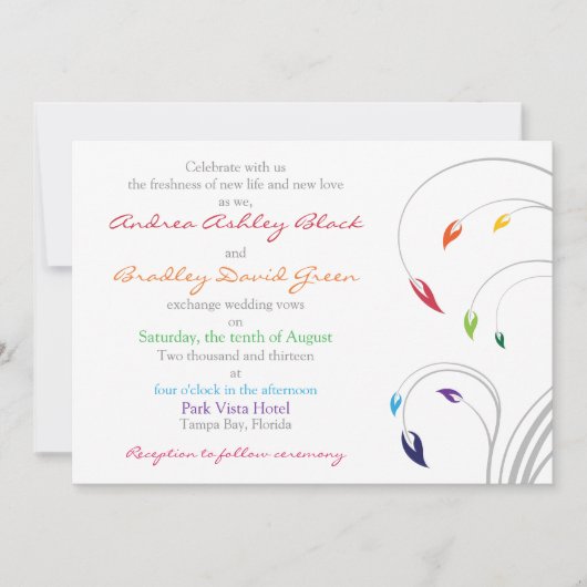 Rainbow Wedding Invitation Floral Kaart (Voorkant)