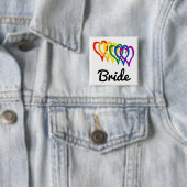 Rainbow Wedding Layered Hearts Bride Vierkante Button 5,1 Cm (In situ)