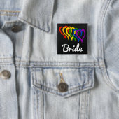 Rainbow Wedding Layered Hearts Bride Vierkante Button 5,1 Cm (In situ)