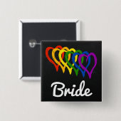Rainbow Wedding Layered Hearts Bride Vierkante Button 5,1 Cm (Voorkant /achterkant)