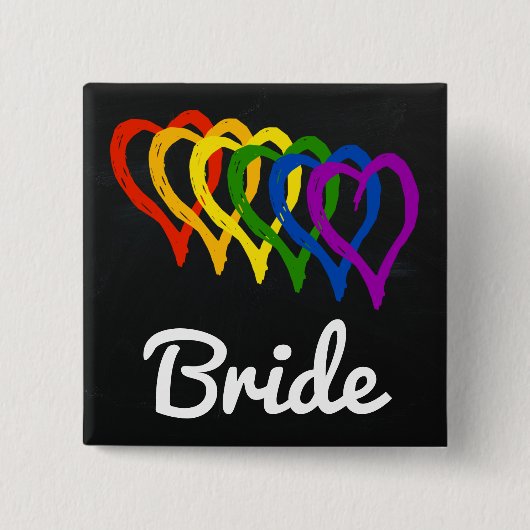 Rainbow Wedding Layered Hearts Bride Vierkante Button 5,1 Cm (Voorkant)