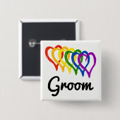 Rainbow Wedding Layered Hearts Groom Vierkante Button 5,1 Cm (Voorkant /achterkant)