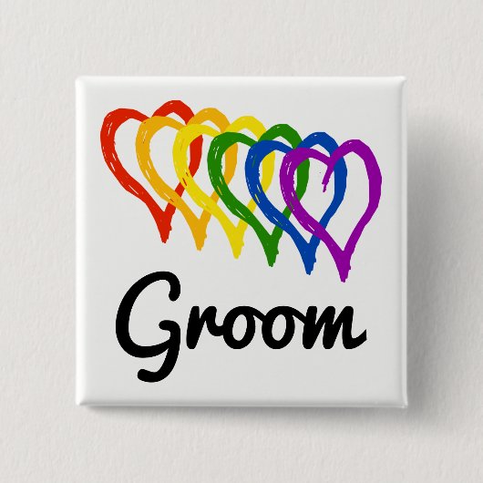 Rainbow Wedding Layered Hearts Groom Vierkante Button 5,1 Cm (Voorkant)