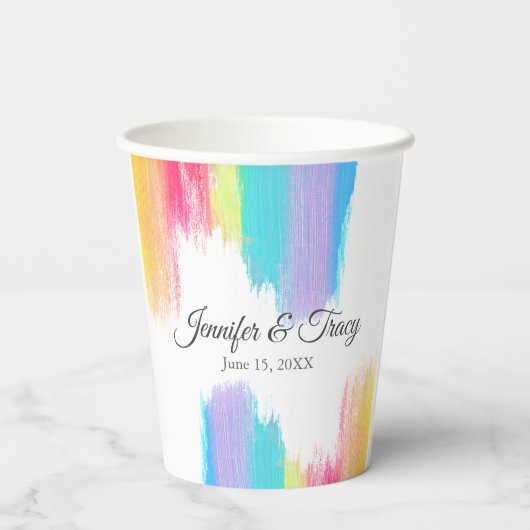 Rainbow Wedding Mooi Gepersonaliseerd Papieren Bekers (Achterkant)