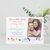 Rainbow Wedding Save the Date Birds Flowers (Staand voorkant)
