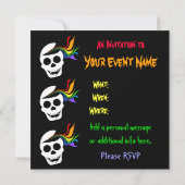 Rainbow White Skull Invitations Kaart (Achterkant)