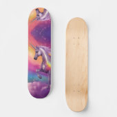 Rainbow White Unicorn Fantasy Sunset Clouds Sky Skateboard (Voorkant)