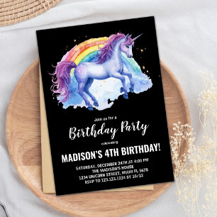 Rainbow White Unicorn Verjaardag Uitnodigingen