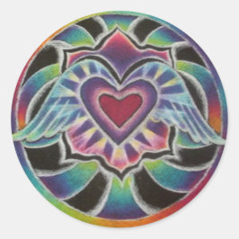 Rainbow Winged Heart Mandala Ronde Sticker