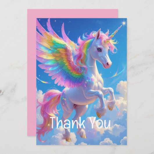 Rainbow Winged Prancing Unicorn Bedankkaart (Voorkant / Achterkant)