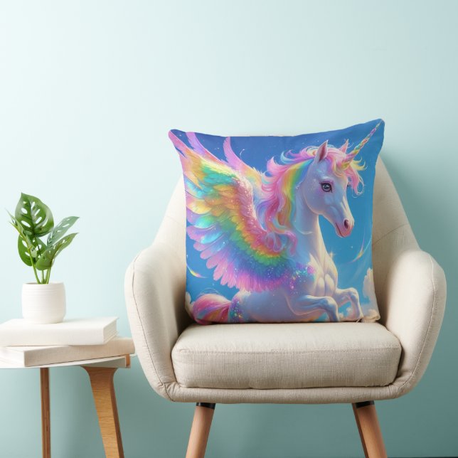 Rainbow Winged Prancing Unicorn Kussen (Stoel)