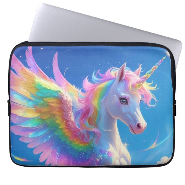 Rainbow Winged Prancing Unicorn Laptop Sleeve (Voorkant)