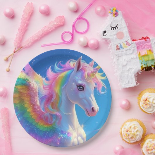 Rainbow Winged Prancing Unicorn Papieren Bordje (Feest)