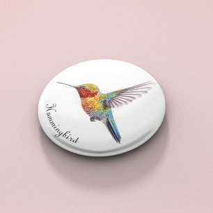Rainbow Wings: Vibrant Hummingbird Art, op maat Button Flesopener