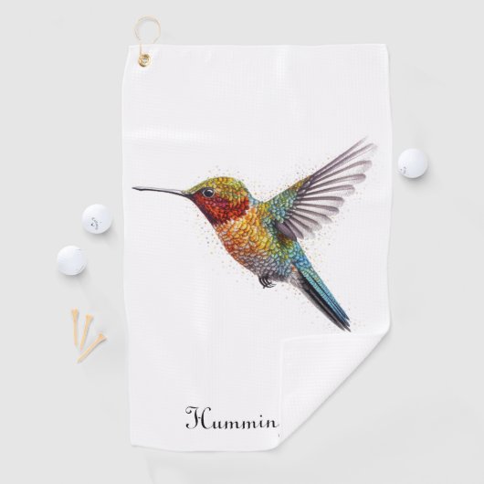 Rainbow Wings: Vibrant Hummingbird Art, op maat Golfhanddoek (Insitu)
