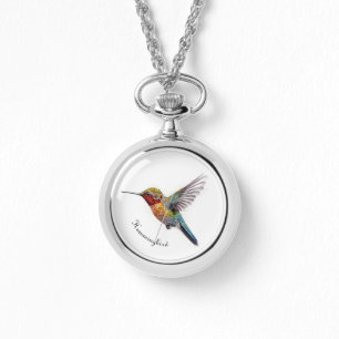 Rainbow Wings: Vibrant Hummingbird Art, op maat Horloge