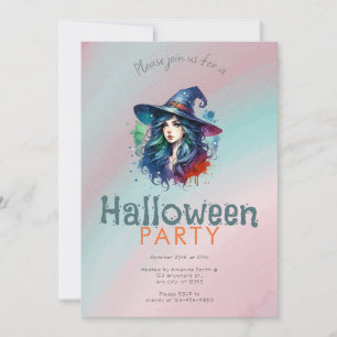 Rainbow Witch Hair Achtergrond Halloween Party Kaart