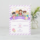 Rainbow Woodland Fairy Birthday Invitation Girl (Debout devant)