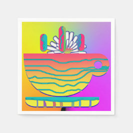 Rainbow Yellow Cup Saucer Party Cocktail Servet